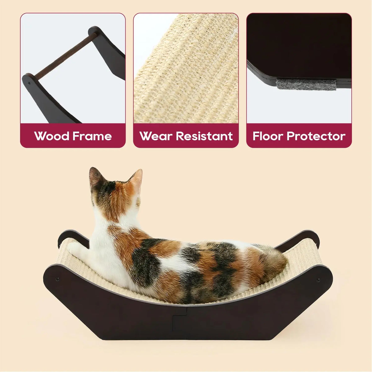 Natural Sisal Cat Scratcher And Lounging Bed With Wood Frame