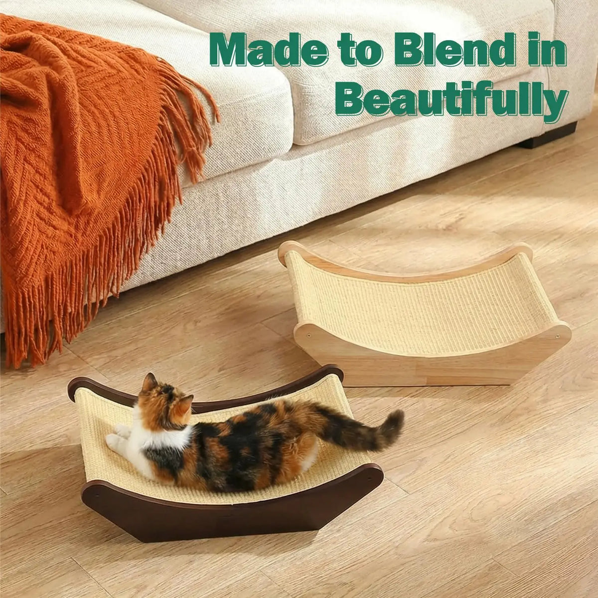 Natural Sisal Cat Scratcher And Lounging Bed With Wood Frame