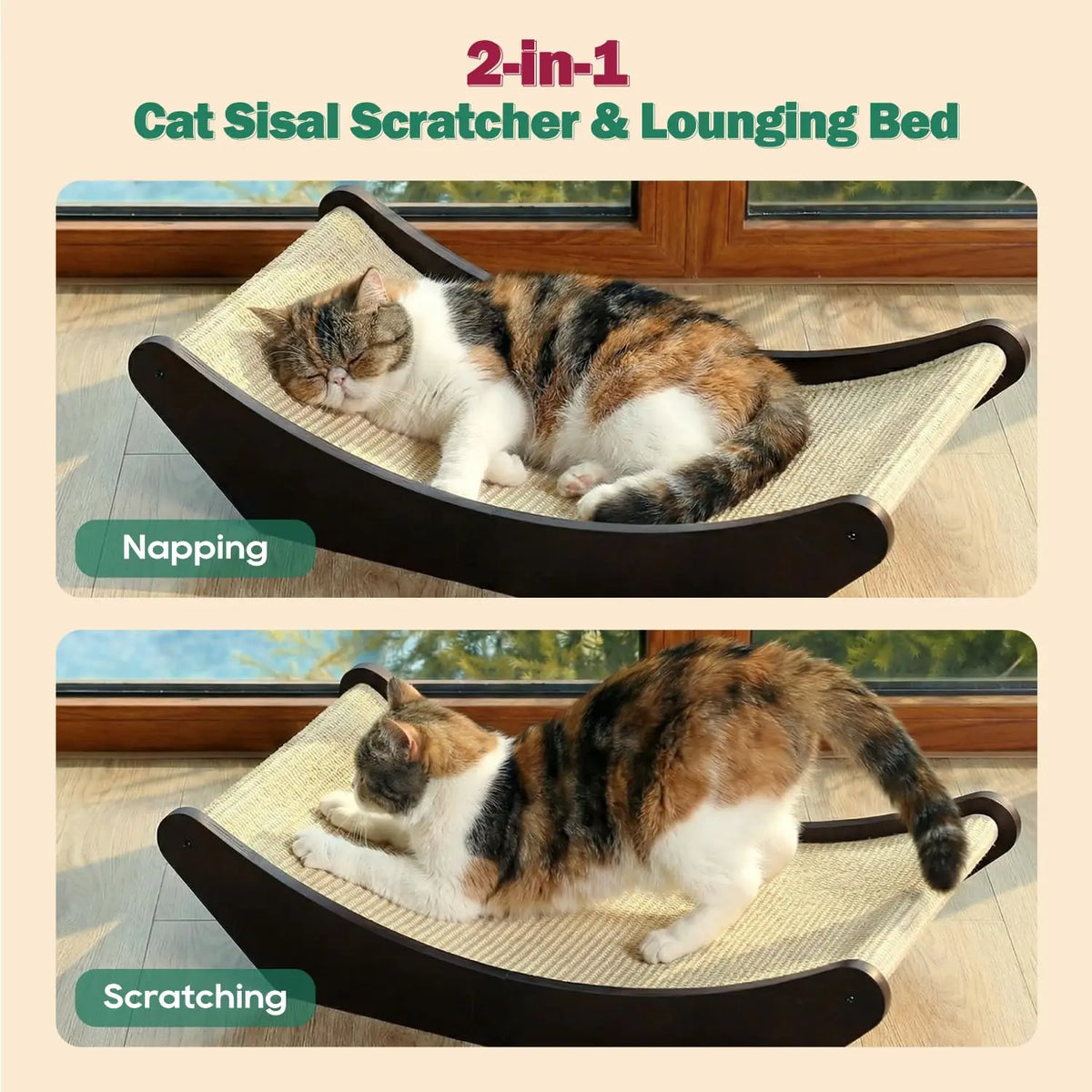 Natural Sisal Cat Scratcher And Lounging Bed With Wood Frame