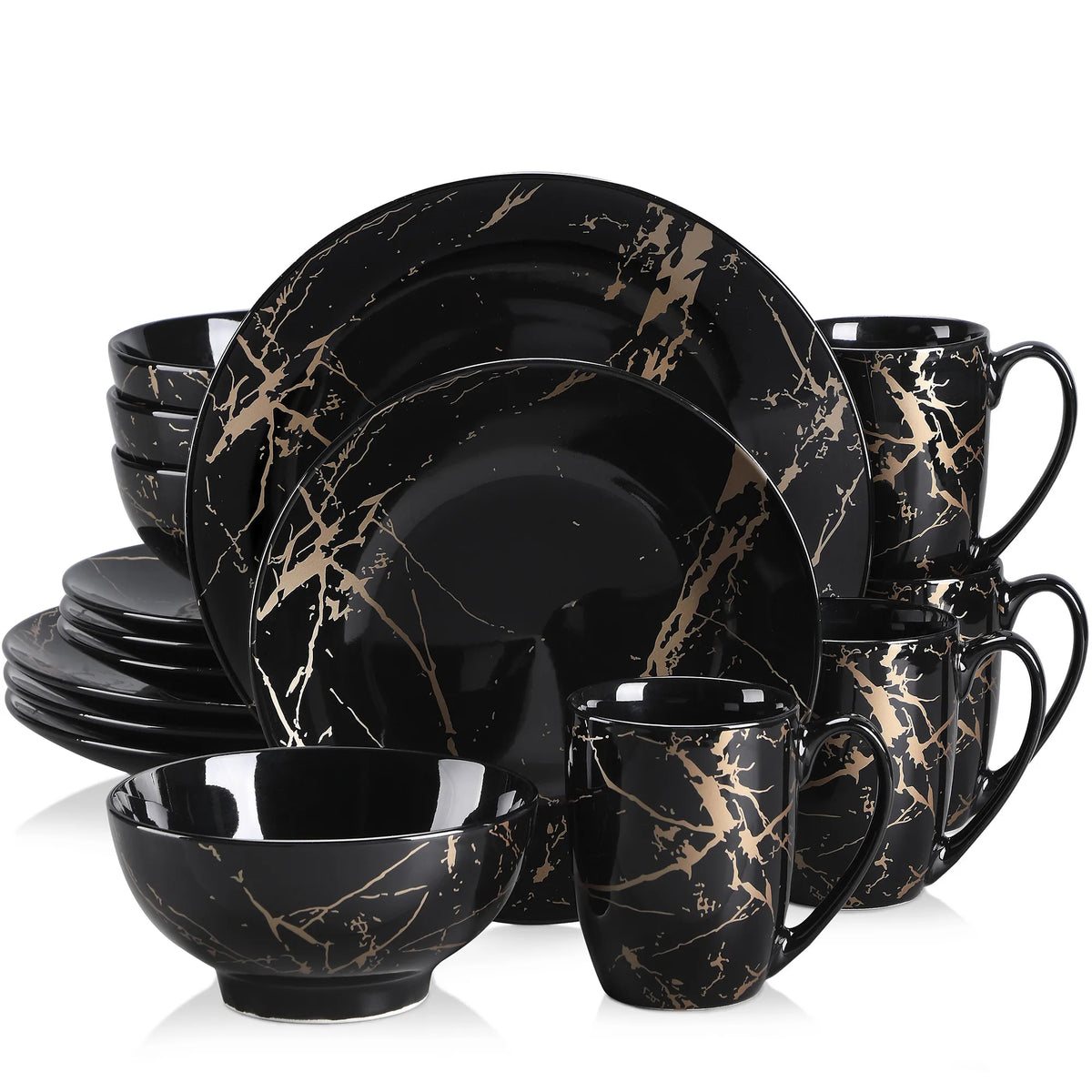 MALACASA Porcelain Dinnerware Set With Elegant Gold Splash Design