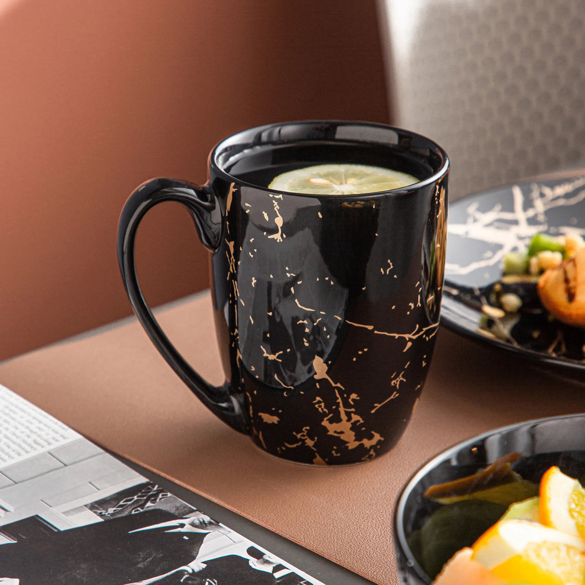 MALACASA Porcelain Dinnerware Set With Elegant Gold Splash Design