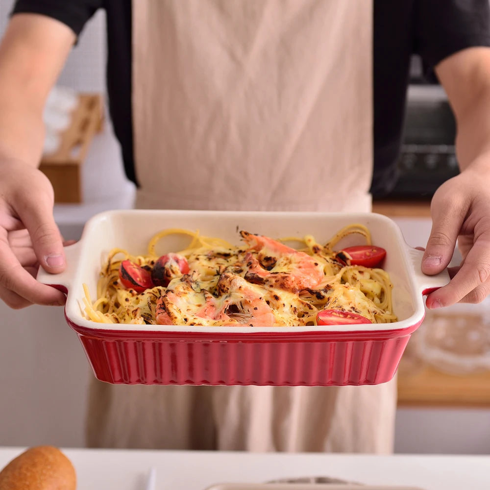 MALACASA Ceramic Baking Dish Set for Lasagna Pies and Casseroles
