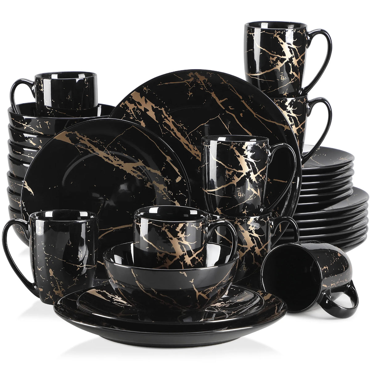 MALACASA Porcelain Dinnerware Set With Elegant Gold Splash Design