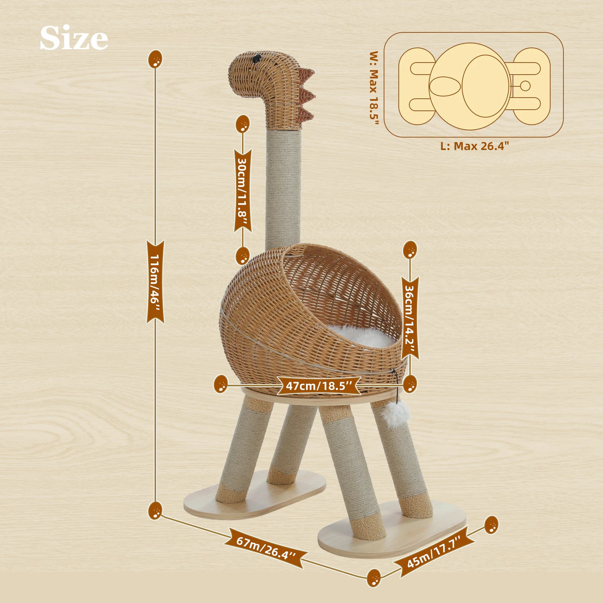 PAWZ Road Dinosaur Cat Tree Tower With Sisal Scratching Post