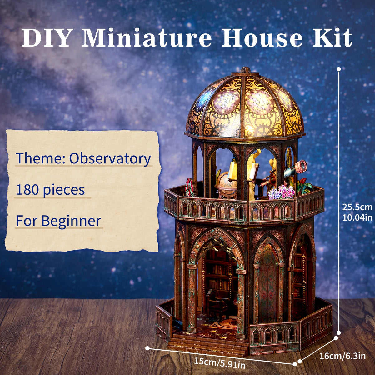 DIY 3D Wooden Observatory Book Nook Puzzle Kit Bookshelf Insert