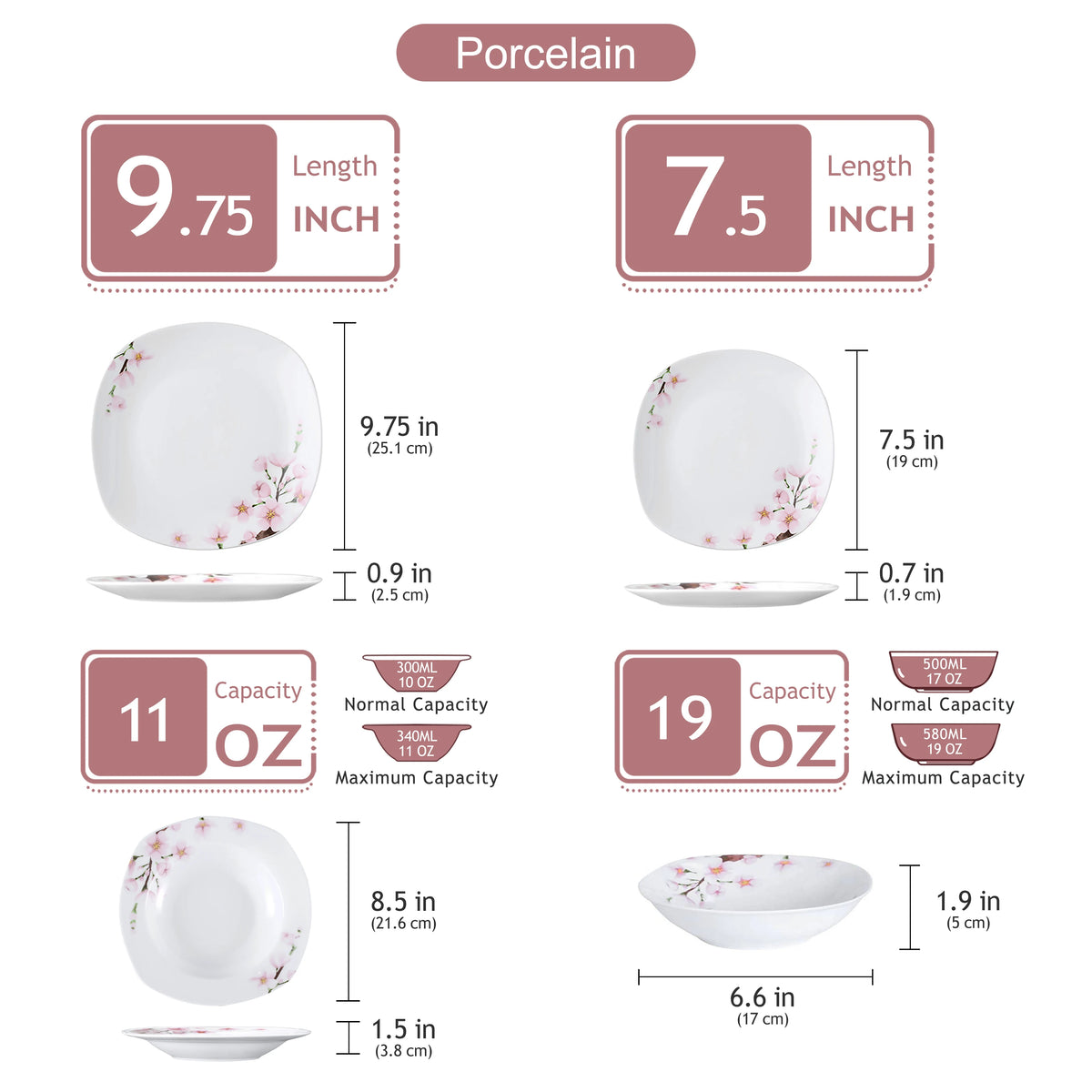 MALACASA Floral Porcelain Dinnerware Set With Plates Cups And Saucers