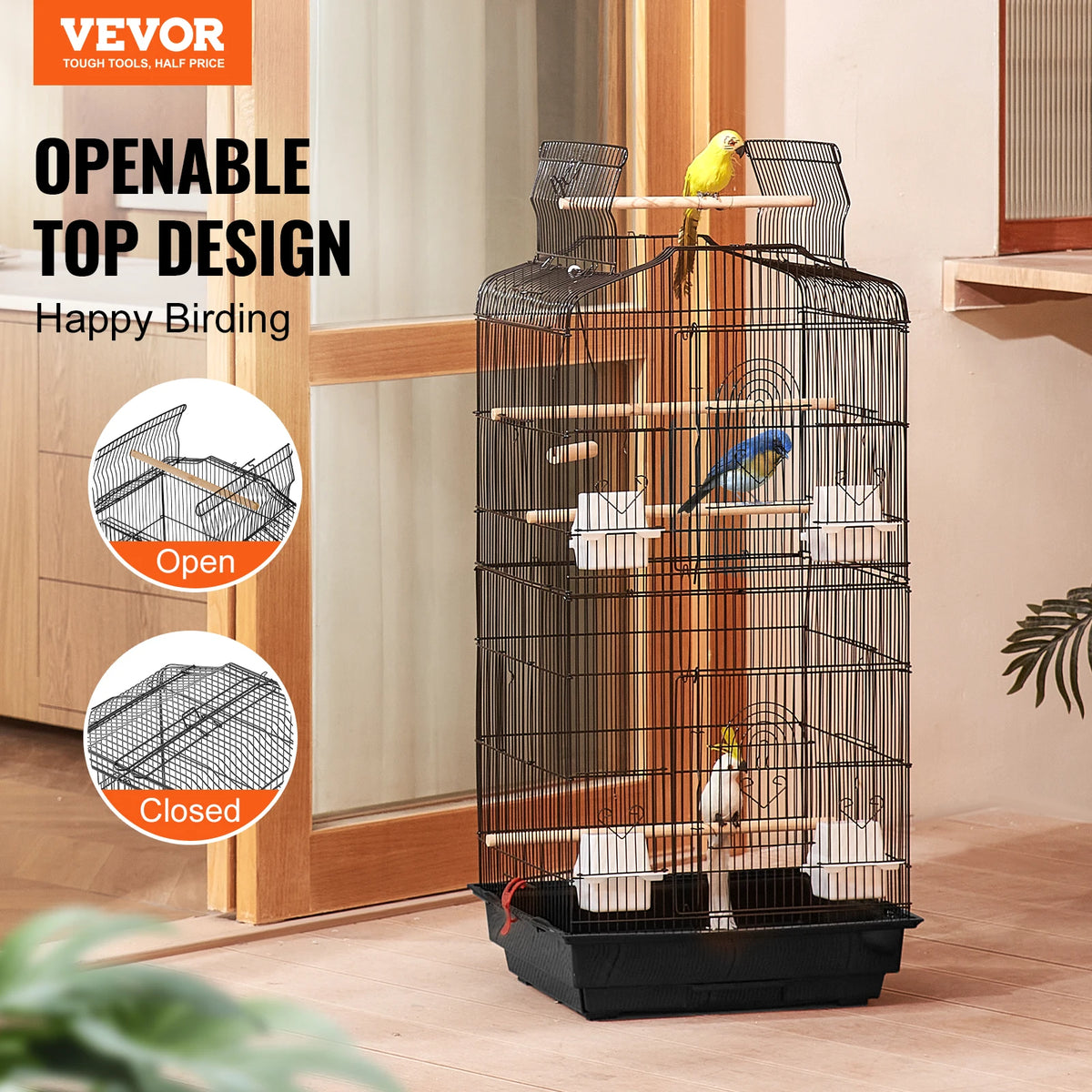 SucceBuy Hanging Bird Cage with Swing and Perch for Birds