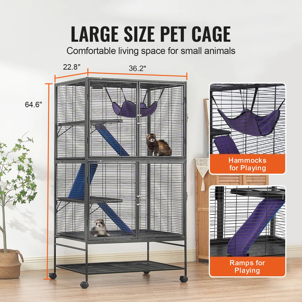 SucceBuy Four Tier Rolling Metal Small Animal Cage for Ferrets