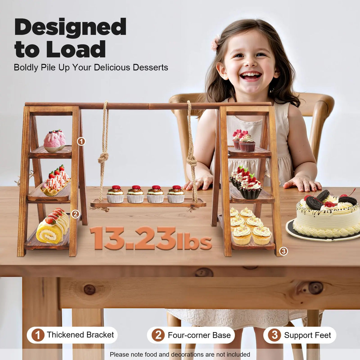 Three Tier Wooden Dessert Stand for Cakes Pastries and Parties