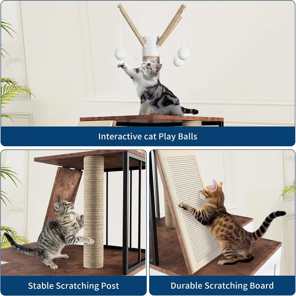 Garvee Wood Corner Cat Tree With Scratching Post And Cabinet