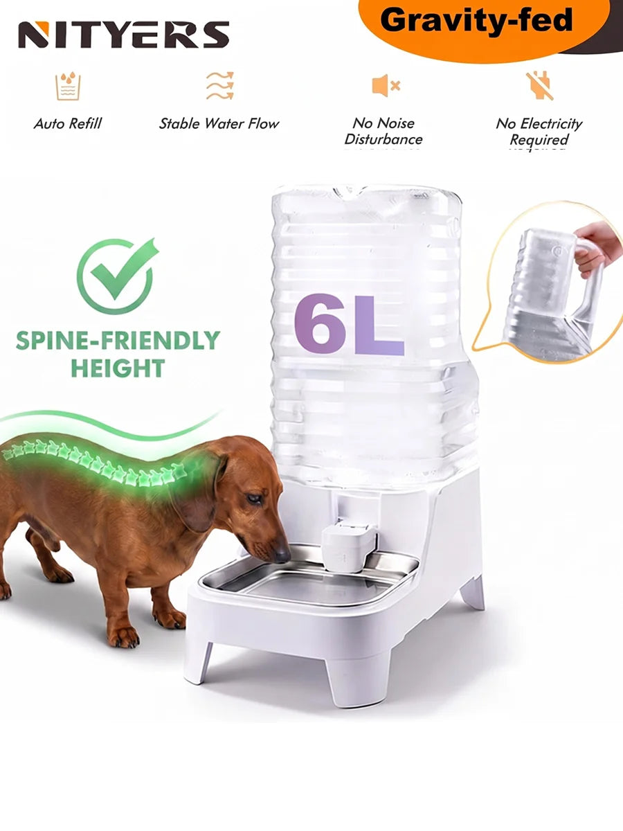 NITYERS Gravity Fed Stainless Steel Pet Water Dispenser