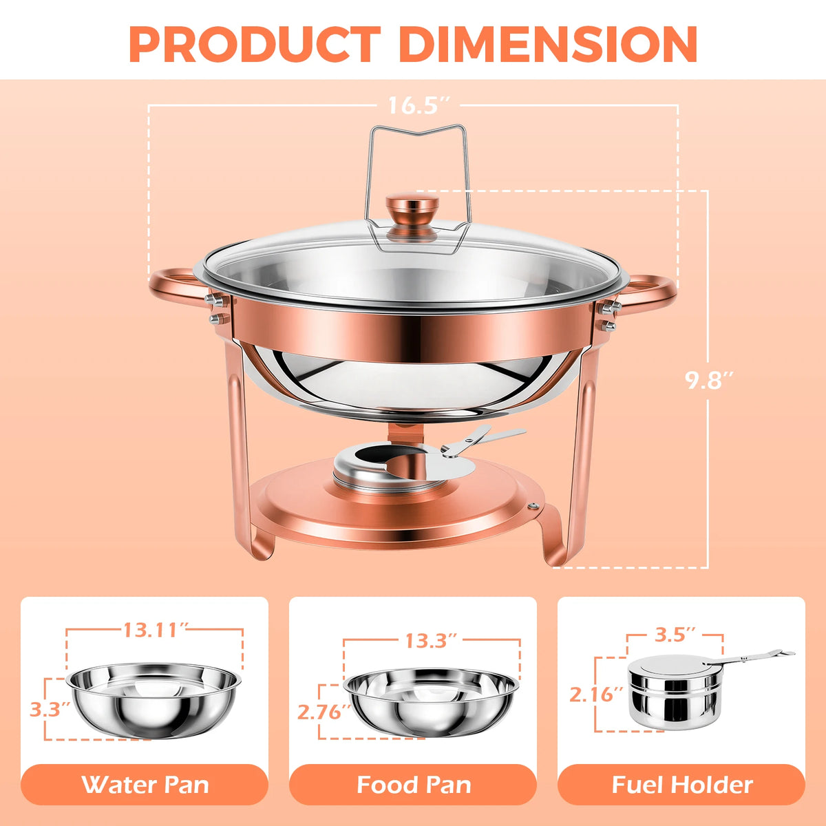 Gold Plated Stainless Steel Chafing Dish Set With Glass Lid