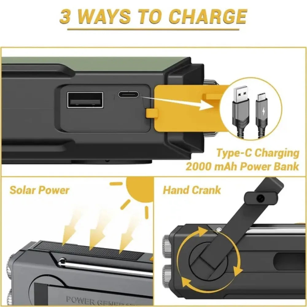Stonego Emergency Solar Radio With Hand Crank And Phone Charger