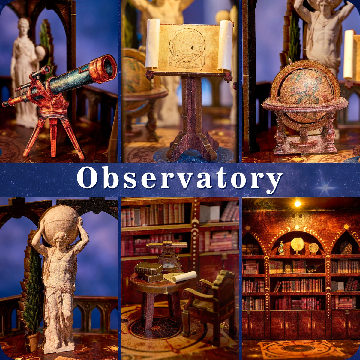 DIY 3D Wooden Observatory Book Nook Puzzle Kit Bookshelf Insert