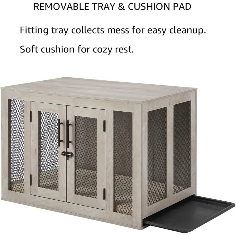 Furniture Style Indoor Dog Crate With Cushion And Removable Tray