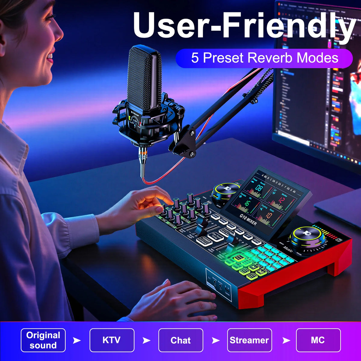Tenlamp G10 Podcast Microphone Mixer Kit for Recording and Streaming