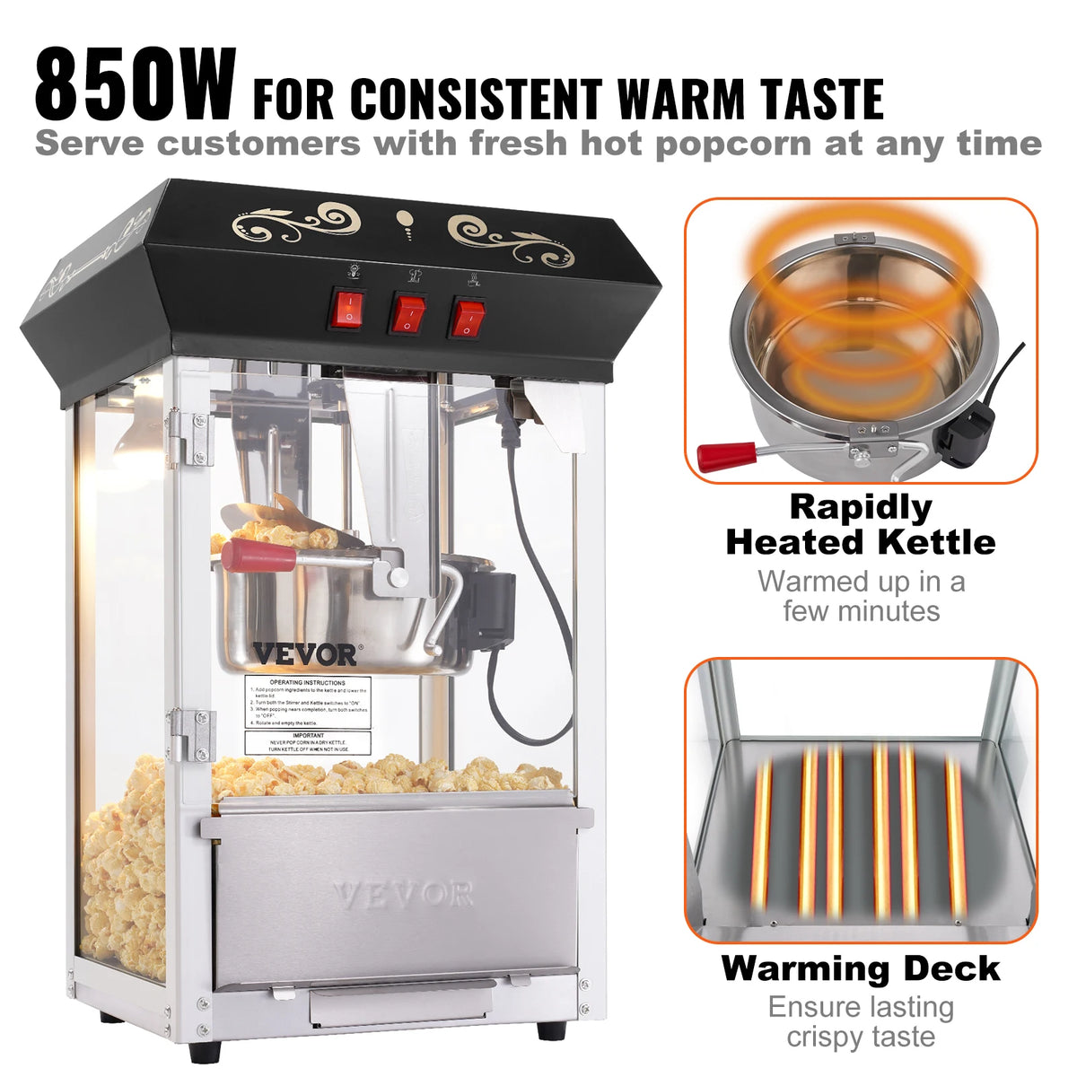 SucceBuy Commercial Countertop Popcorn Popper With Tempered Glass