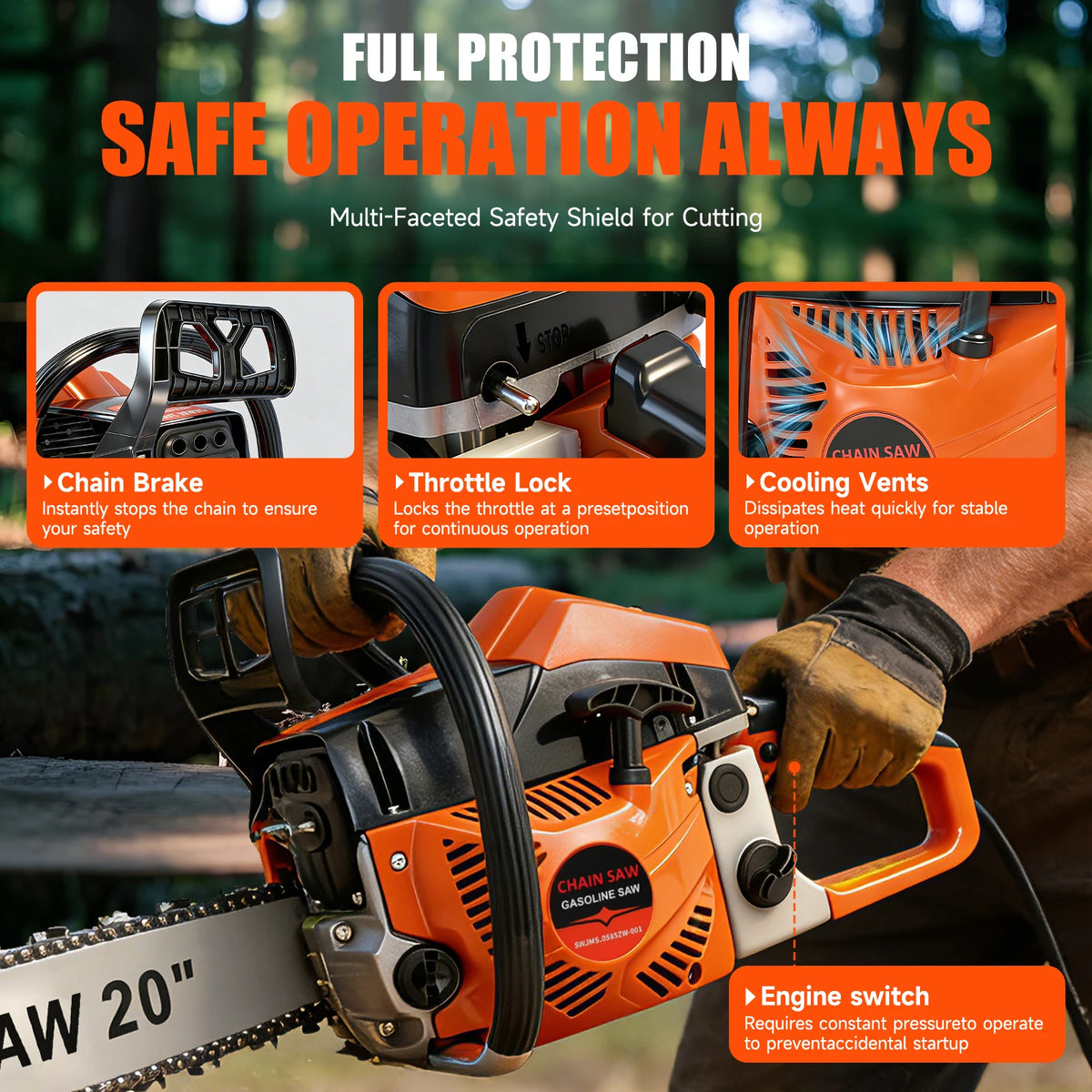 Two Stroke Gasoline Chainsaw For Heavy Duty Wood Cutting