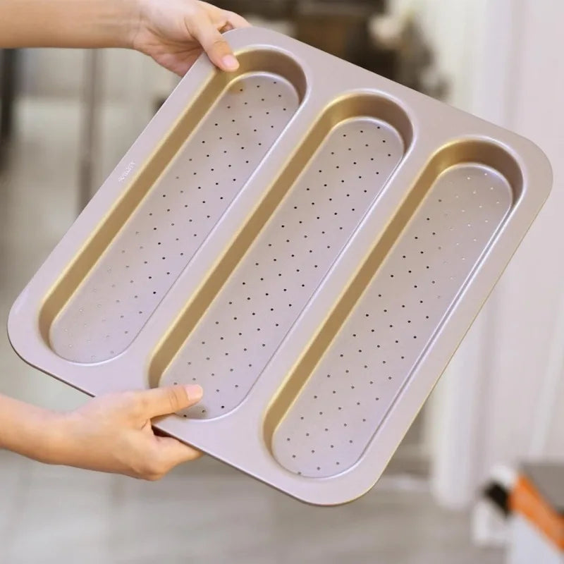 Carbon Steel Nonstick Baguette Bread Pan With Three Loaves
