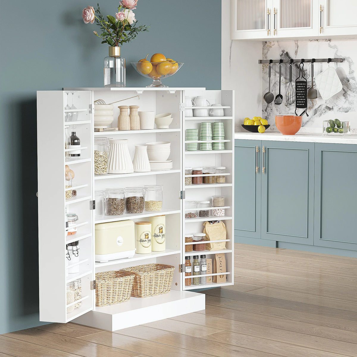 HOMCOM Modern Kitchen Pantry Cabinet With Double Doors And Shelves