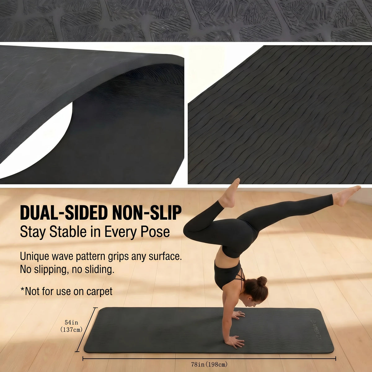 HAPBEAR Extra Large Non Slip TPE Yoga Mat for Pilates and Fitness
