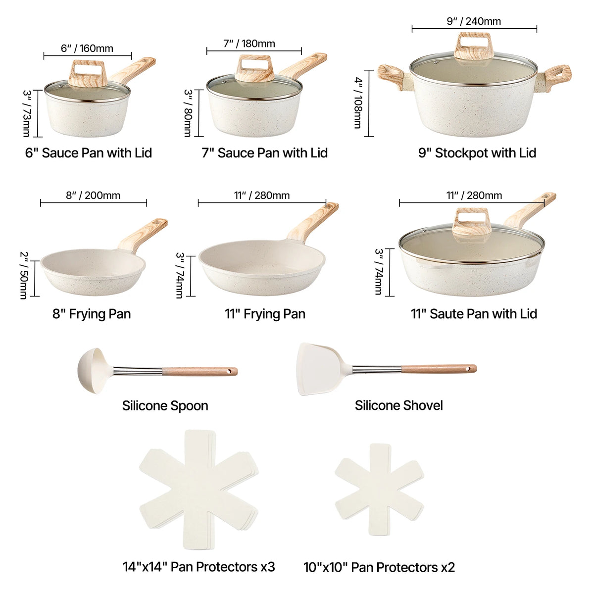 SucceBuy Granite Nonstick Induction Cookware Set With Pan Protector