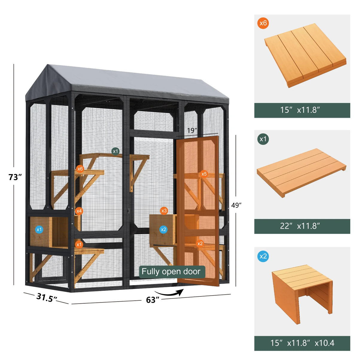 Outdoor Walk In Cat Enclosure With Waterproof Cover And Platforms