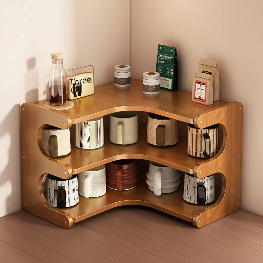 Bamboo Multi Tier Corner Desk Shelf Wooden Organizer For Home
