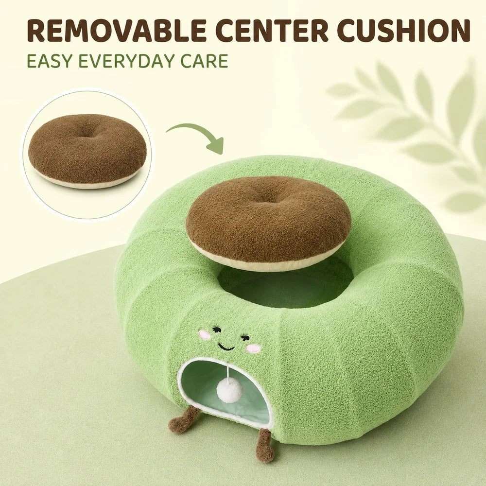 Convertible Cat Tunnel Bed With Plush Cushion And Play Ball