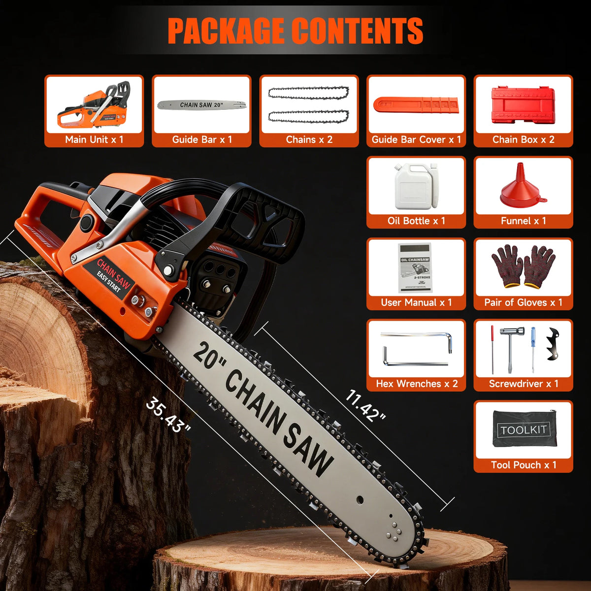 Two Stroke Gasoline Chainsaw For Heavy Duty Wood Cutting
