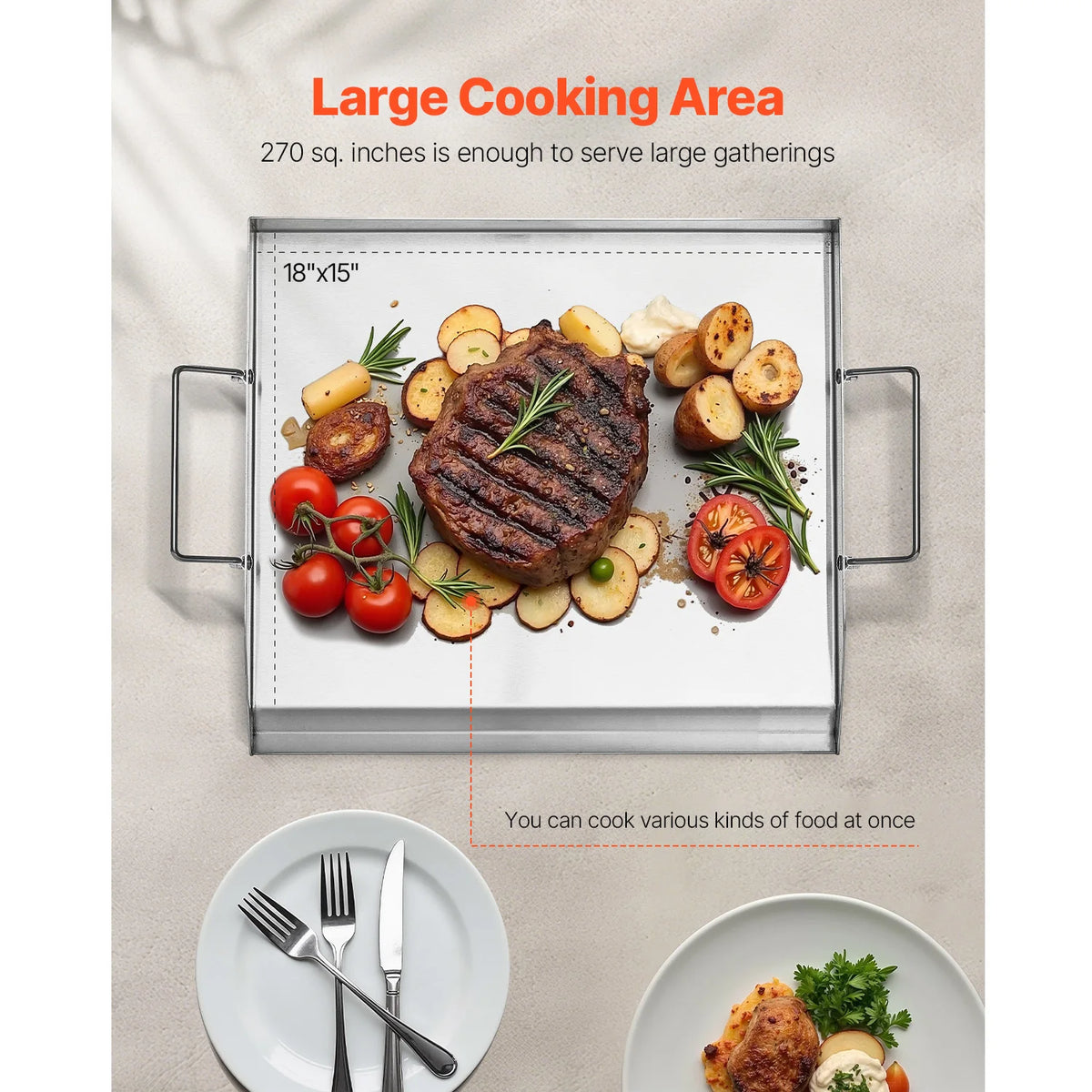 SucceBuy Stainless Steel Flat Top Griddle Plate for Gas Grill