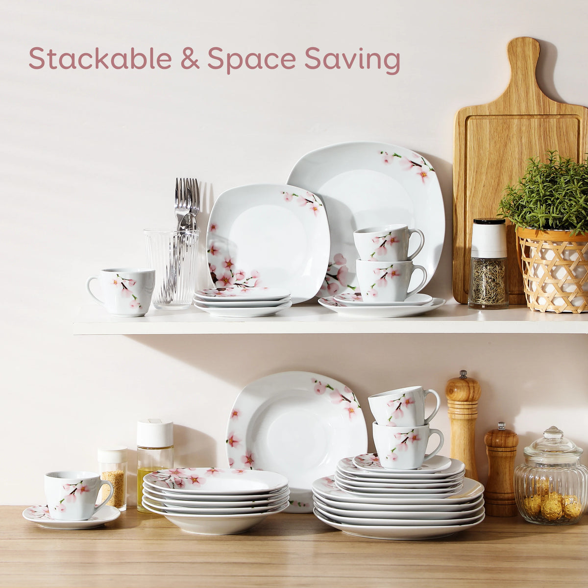 MALACASA Floral Porcelain Dinnerware Set With Plates Cups And Saucers