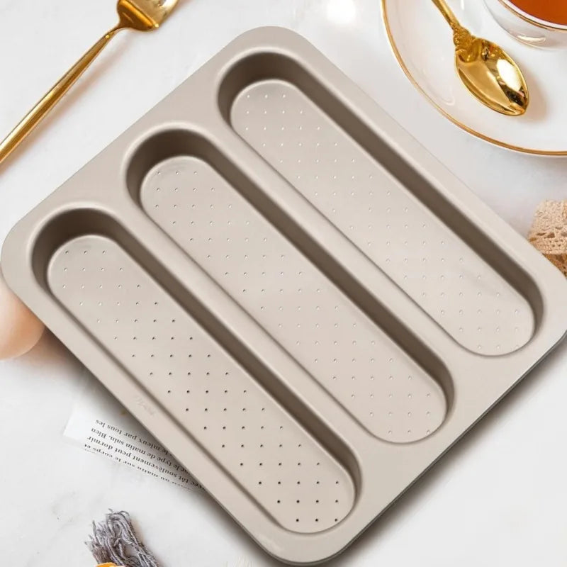 Carbon Steel Nonstick Baguette Bread Pan With Three Loaves
