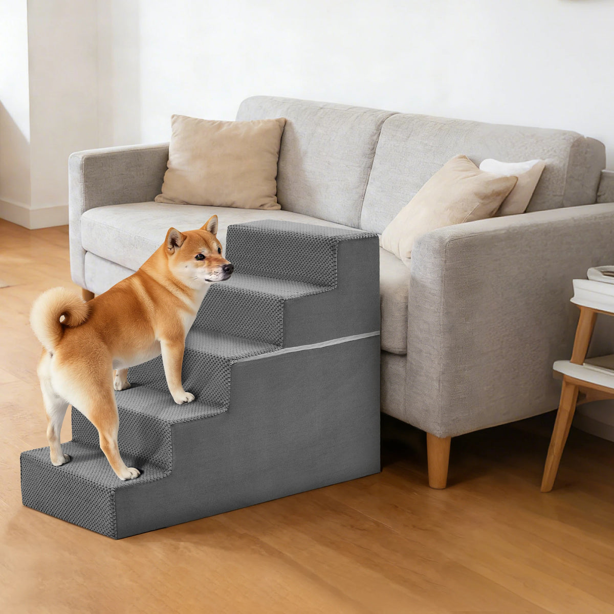 Angled Foam Dog Stairs With Non Slip Steps For Pets