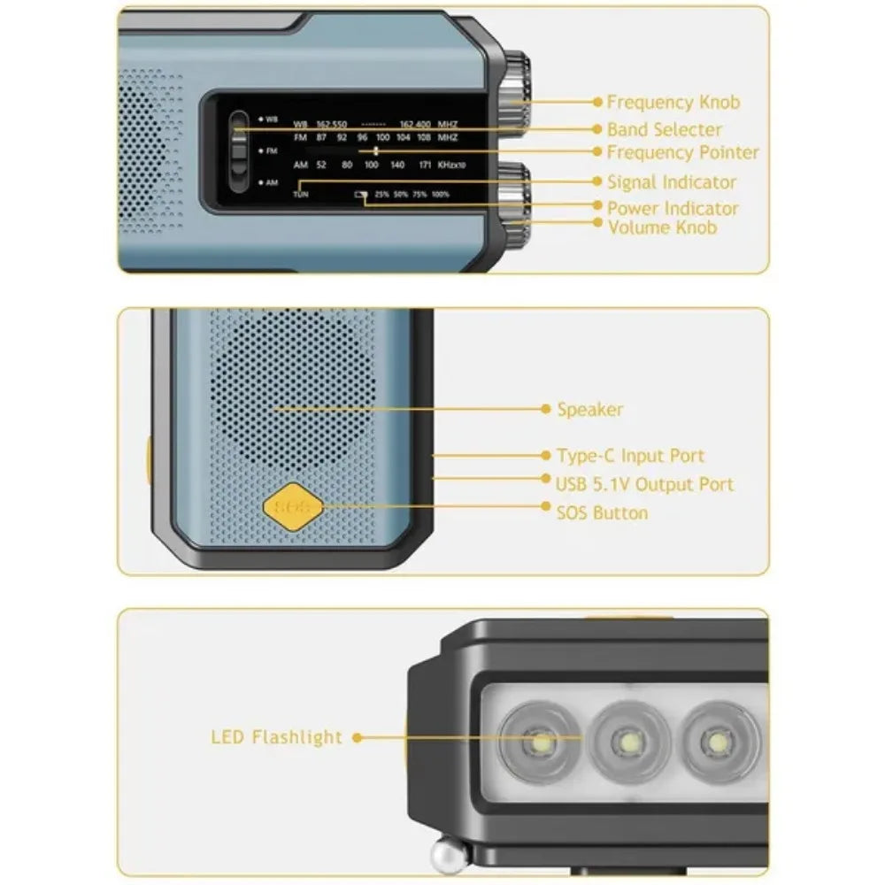 Stonego Emergency Solar Radio With Hand Crank And Phone Charger