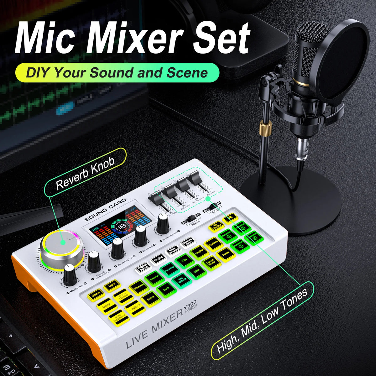 Tenlamp Y300-BM800 Live Audio Mixer for Podcasting and Streaming