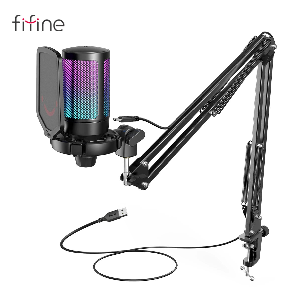FIFINE USB Gaming Microphone Kit With Mute And RGB Features