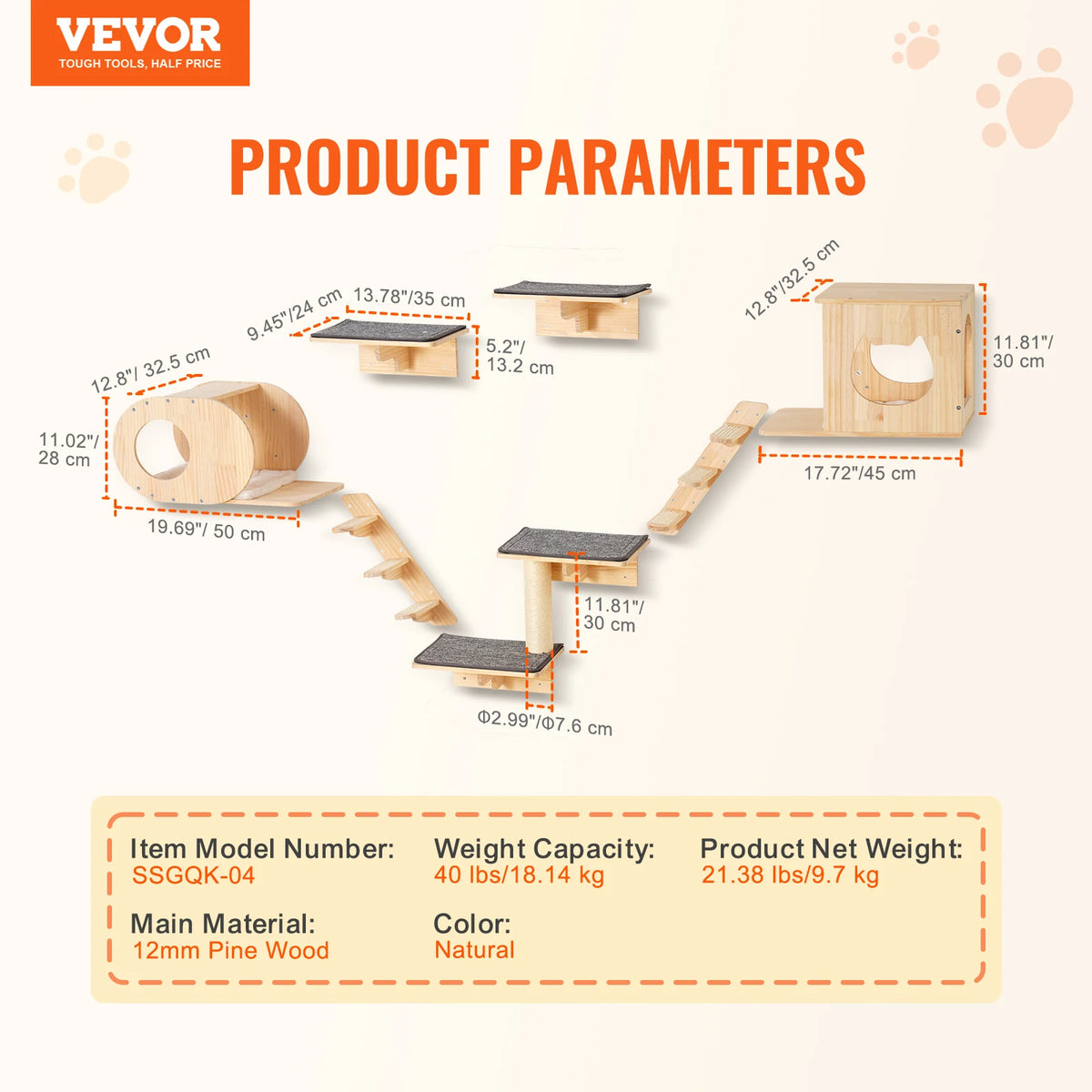 SucceBuy Wall Mounted Cat Shelves With Hammock And Jumping Perches