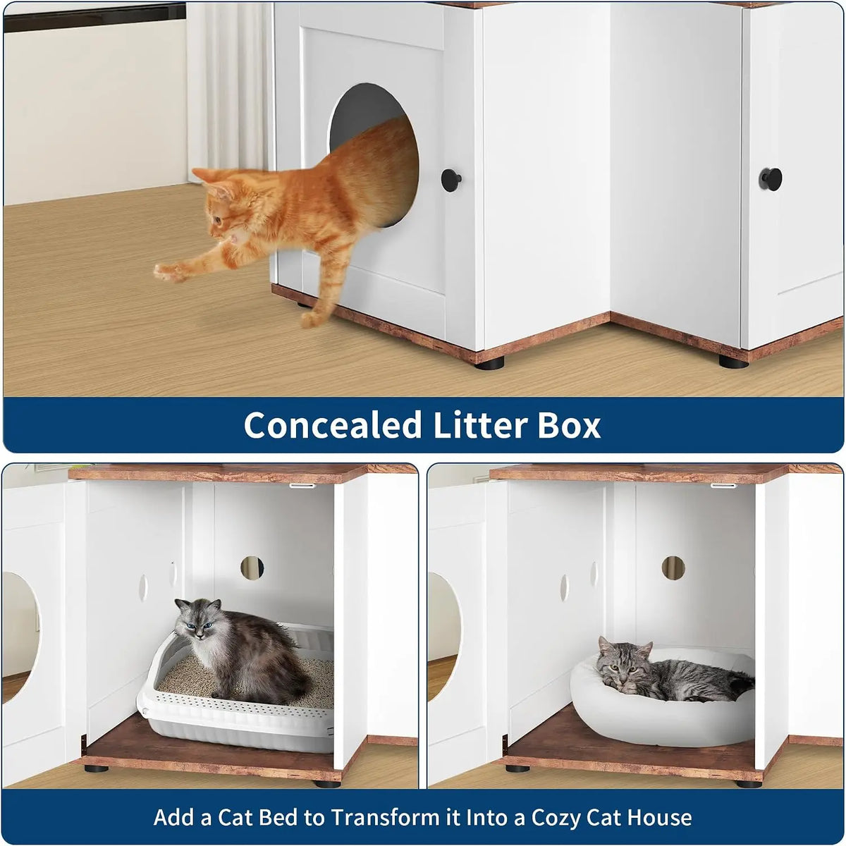 Garvee Wood Corner Cat Tree With Scratching Post And Cabinet