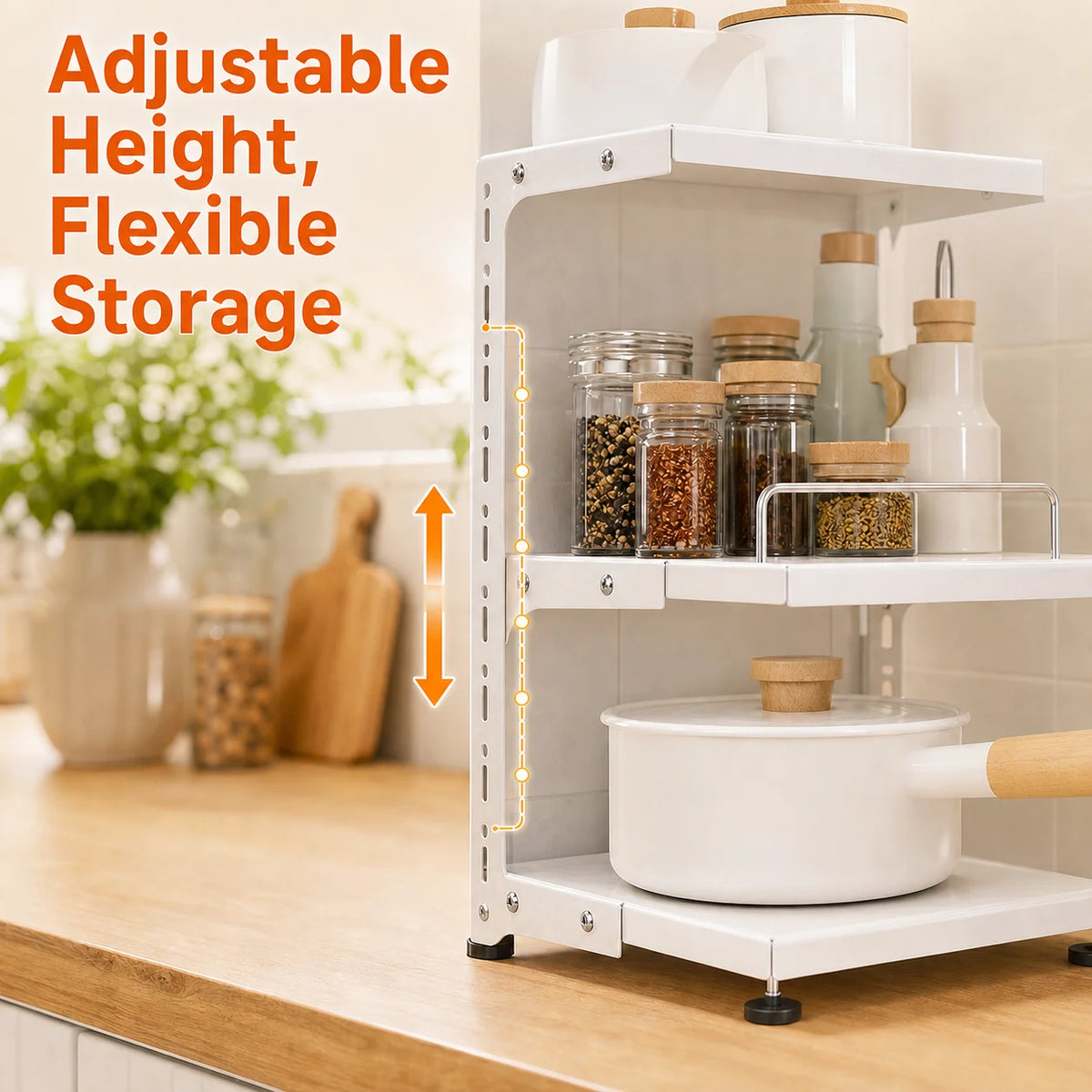 Adjustable Under Sink Storage Rack With Pull Out Shelves