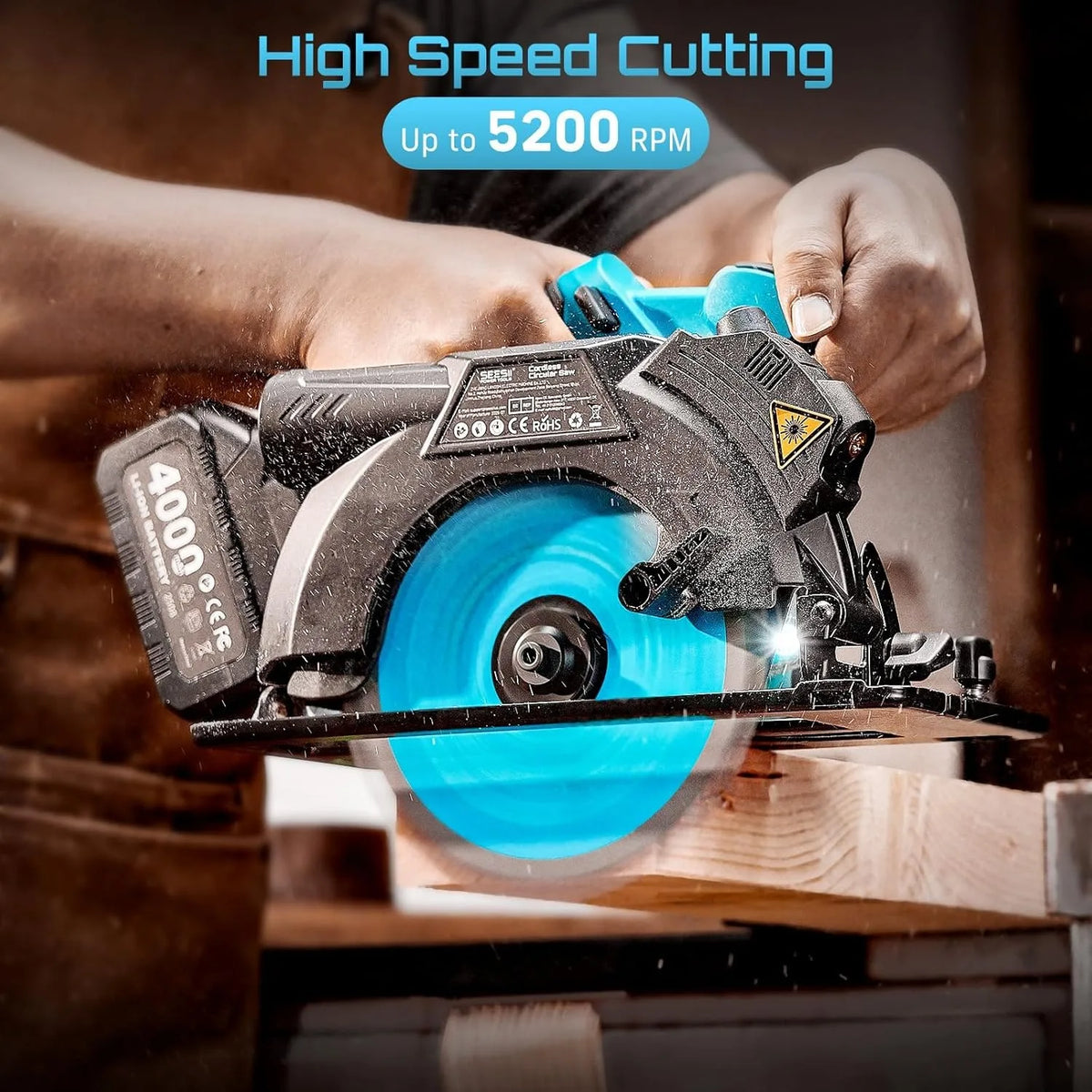 Seesii Cordless Circular Saw With Adjustable Cutting Angle