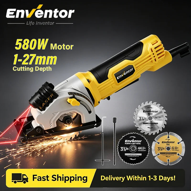 Enventor 580W Electric Circular Saw With Three Blades
