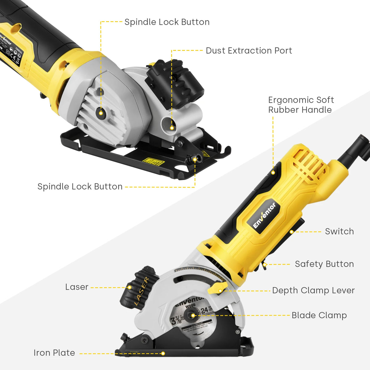 Enventor 580W Electric Circular Saw With Three Blades