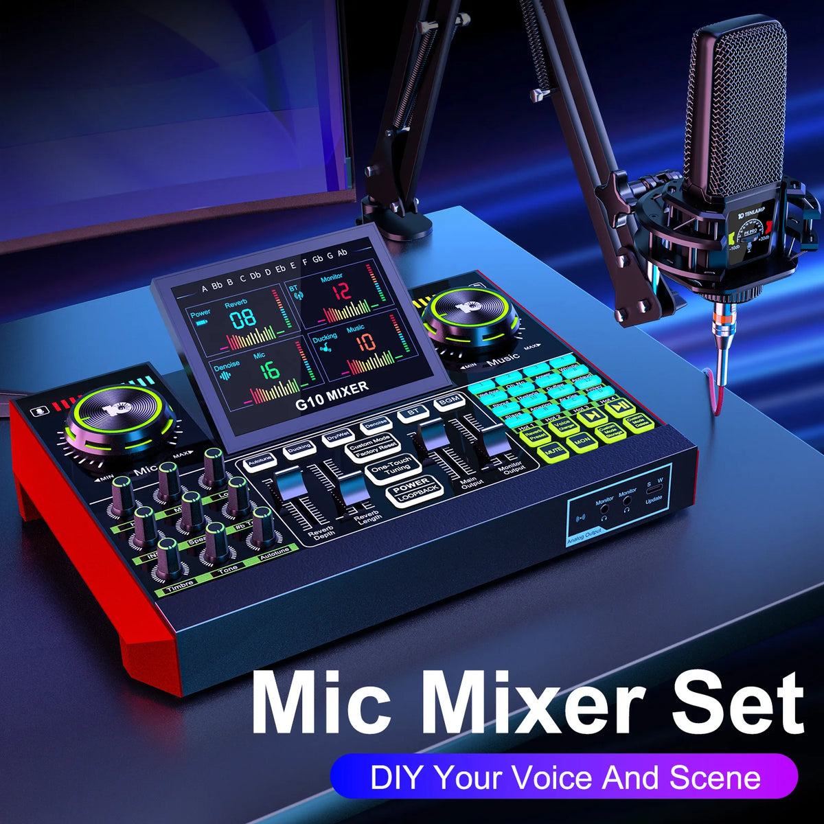 Tenlamp G10 Podcast Microphone Mixer Kit for Recording and Streaming