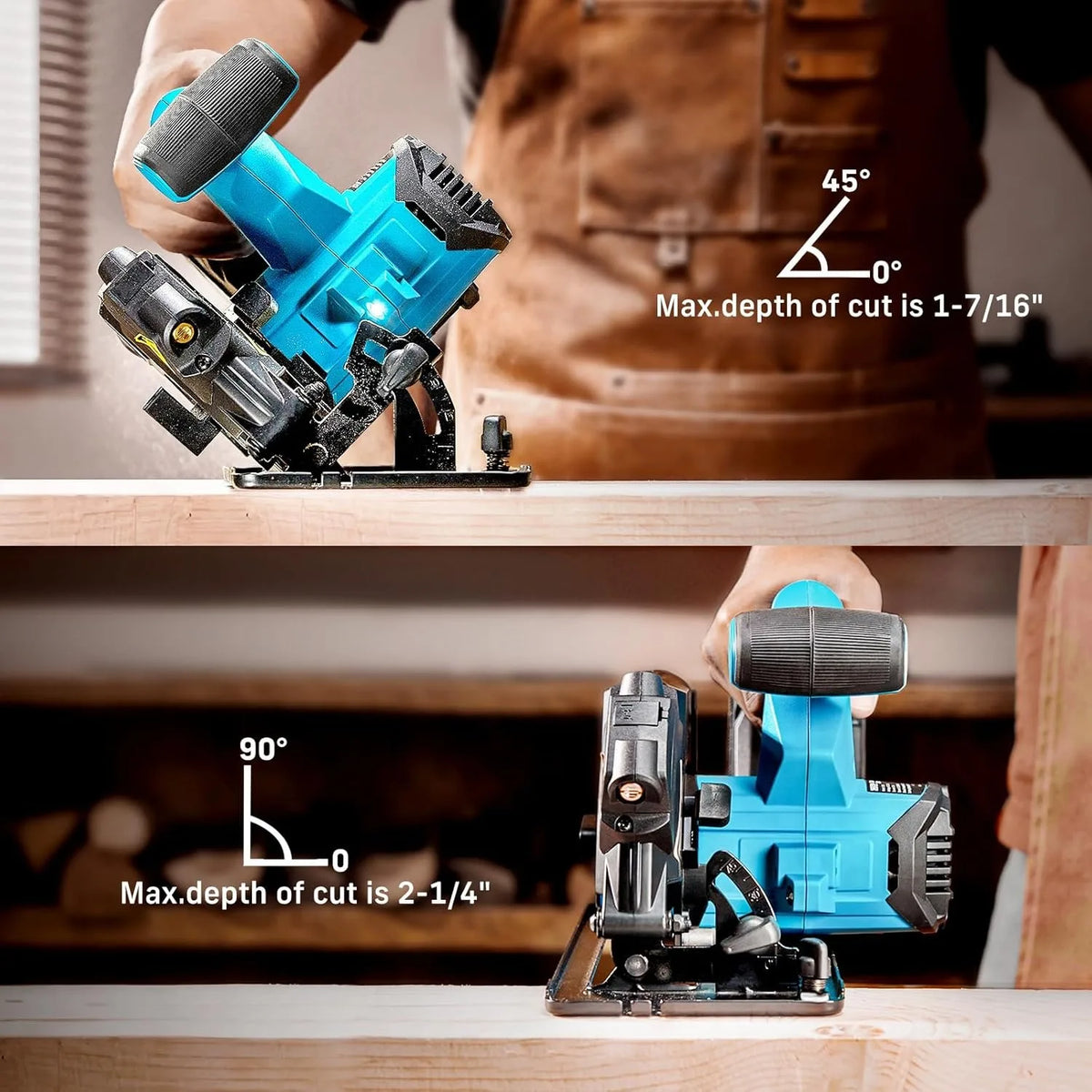 Seesii Cordless Circular Saw With Adjustable Cutting Angle