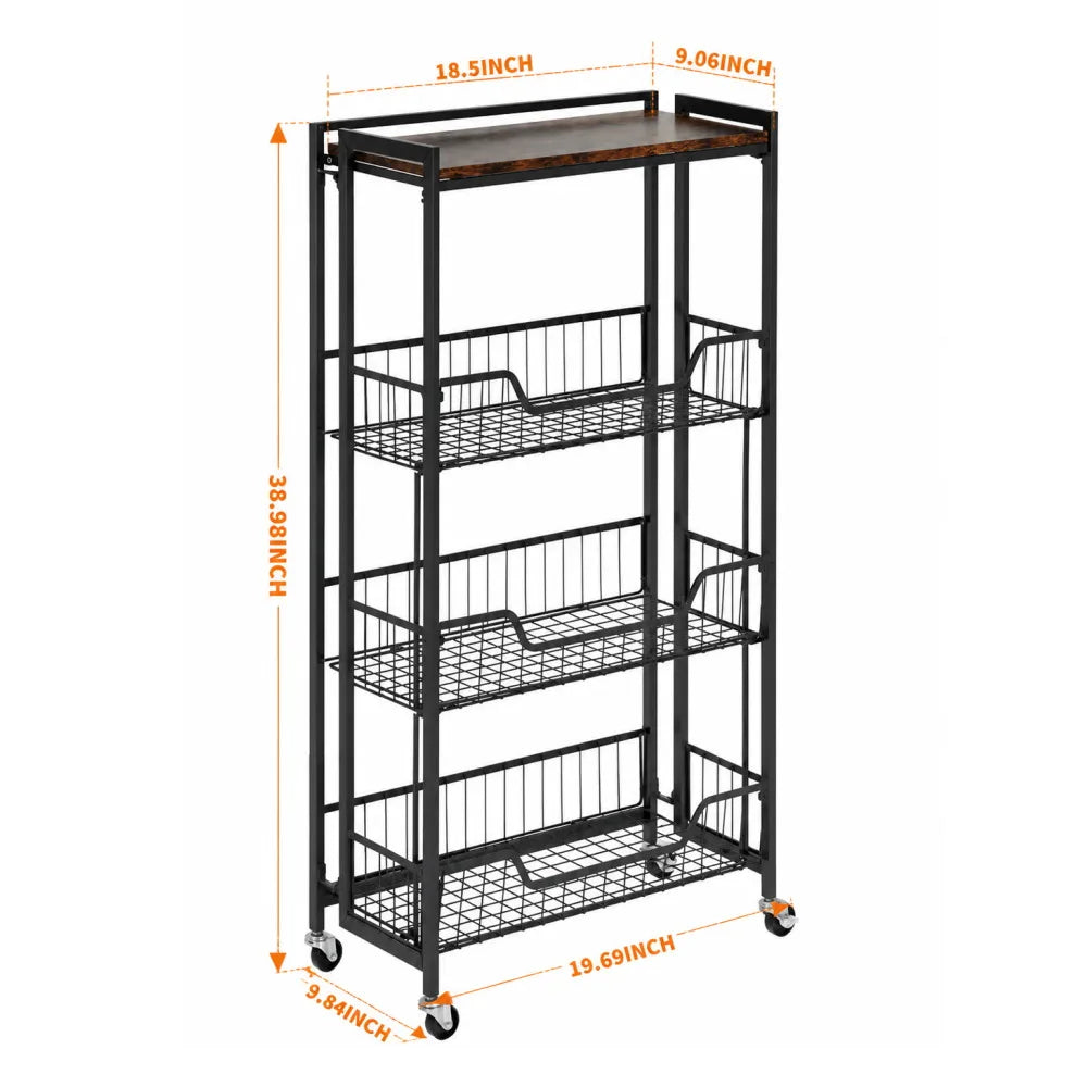 Four Tier Foldable Storage Cart With Lockable Casters Heavy Duty