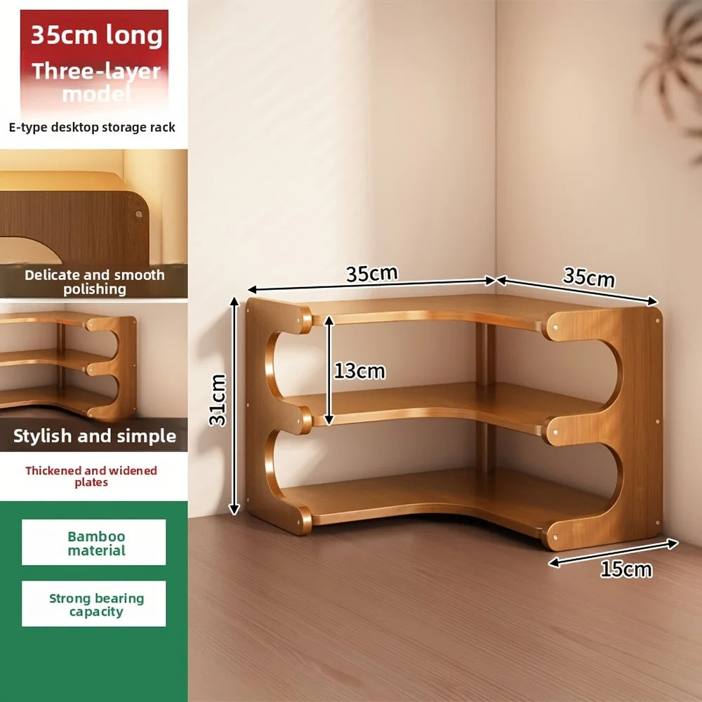 Bamboo Multi Tier Corner Desk Shelf Wooden Organizer For Home