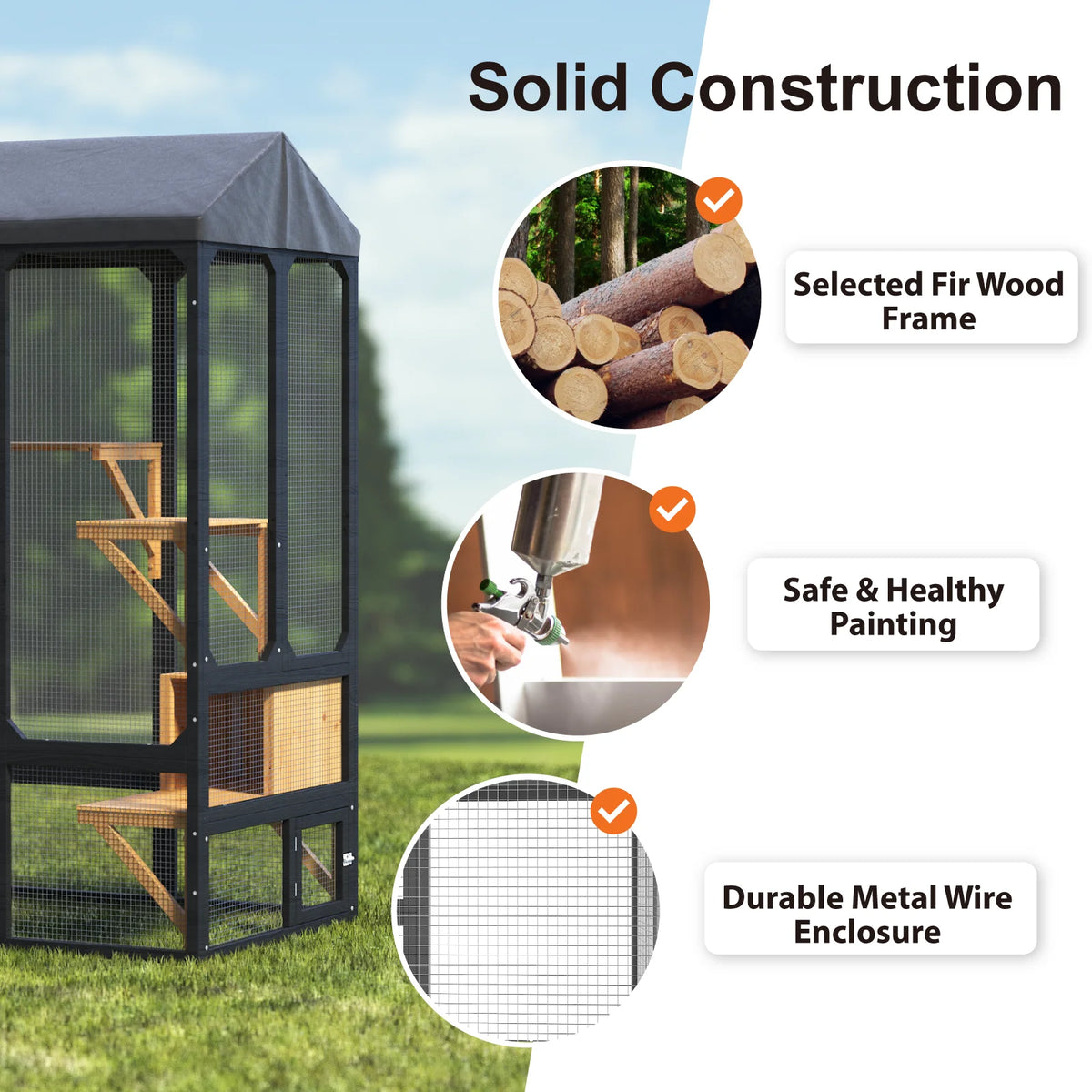Outdoor Walk In Cat Enclosure With Waterproof Cover And Platforms