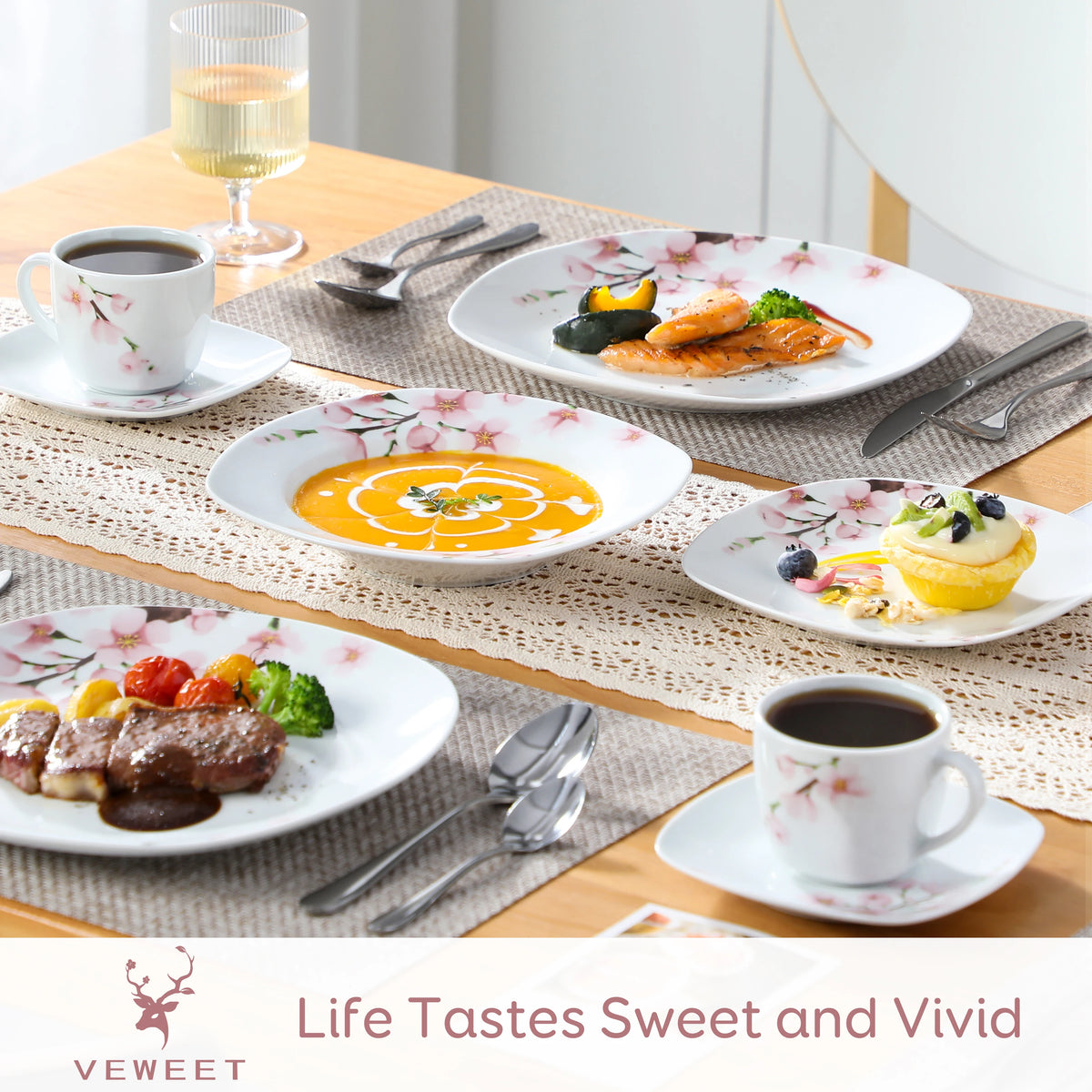 MALACASA Floral Porcelain Dinnerware Set With Plates Cups And Saucers