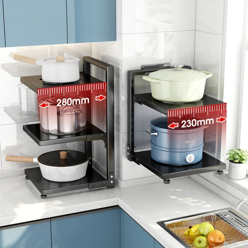 Adjustable Stainless Steel Kitchen Storage Rack for Pots and Tableware